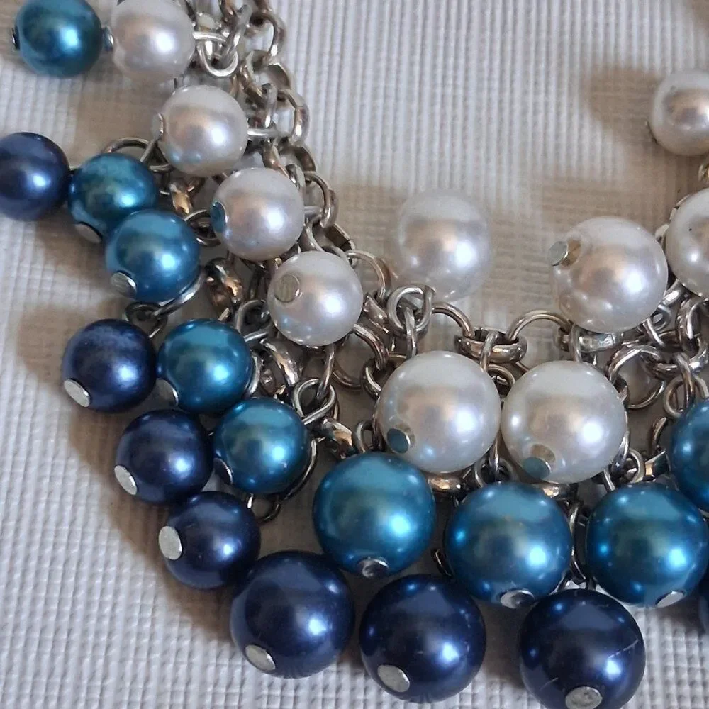 Paparazzi Run For The Heels Blue and Silver Toned Beaded Statement Necklace
